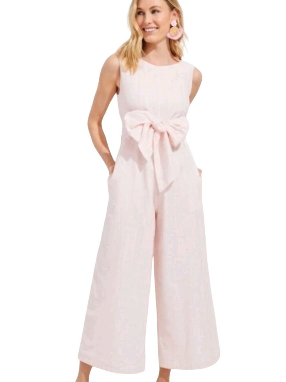 Vineyard Vines  X Palm Beach Lately Flamingo Pink Gold Wide Leg Jumpsuit Size 00